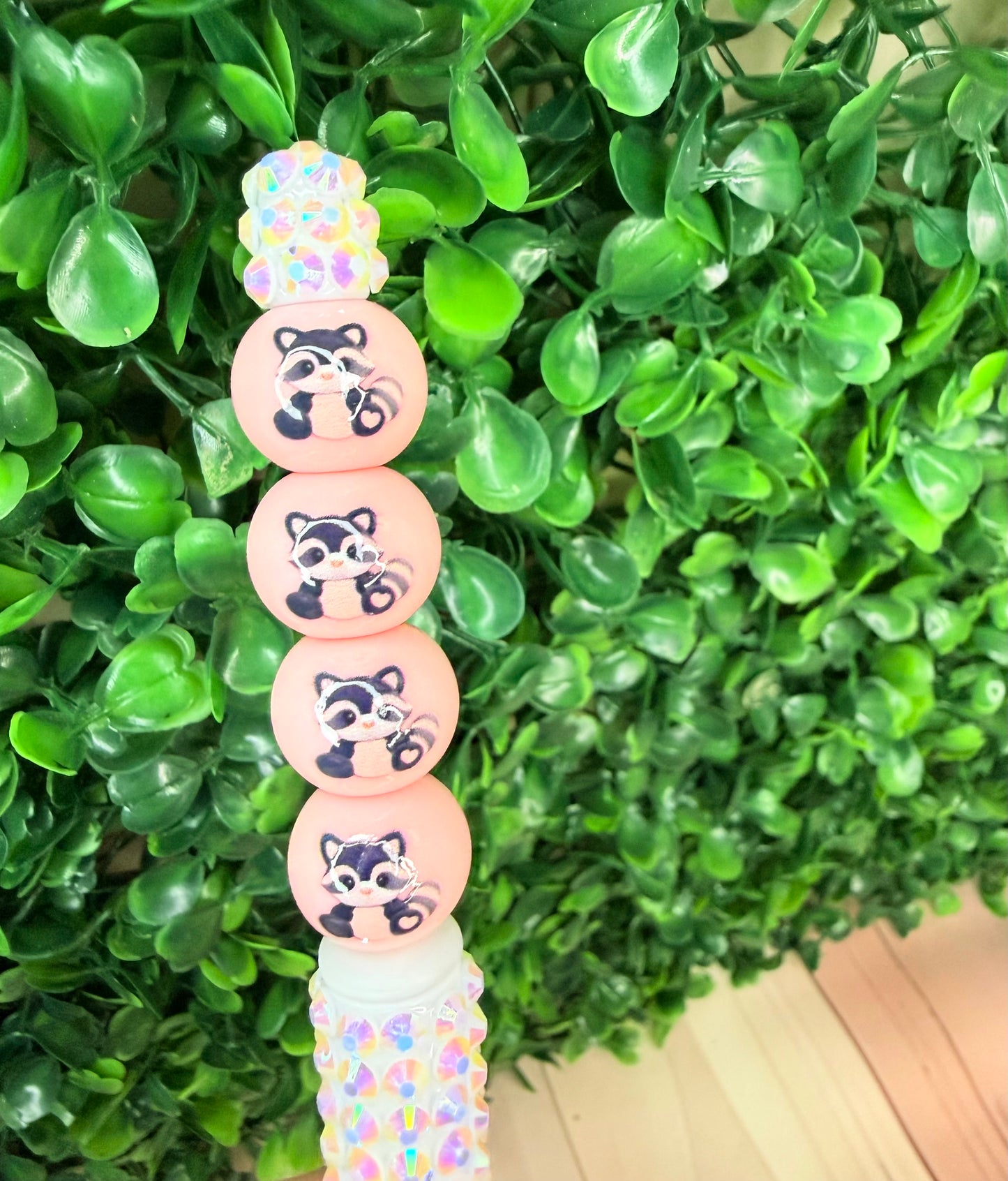 15mm liquid Riley the raccoon printed silicone bead (pack of 5)