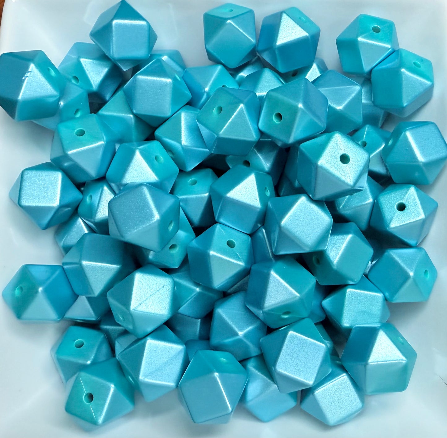 14mm Hexagon Metallic Teal silicone beads