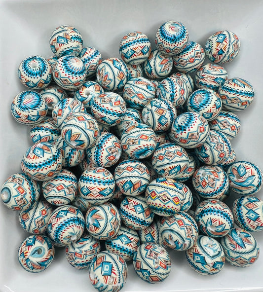 15mm Blue & red Aztec beads (pack of 5)