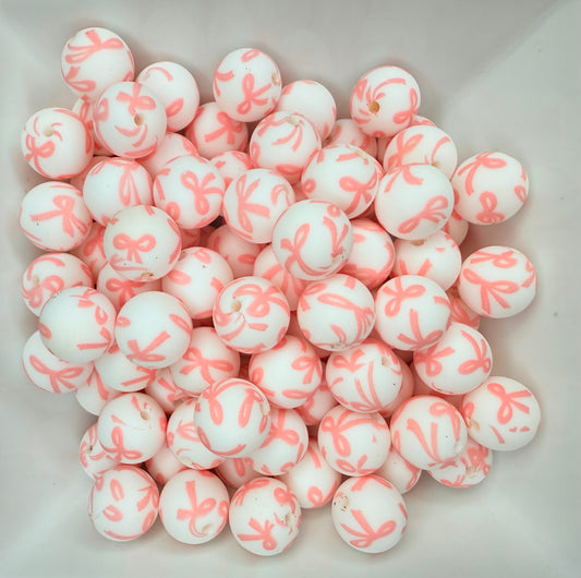15mm Pink Ribbon printed beads (pack of 5)