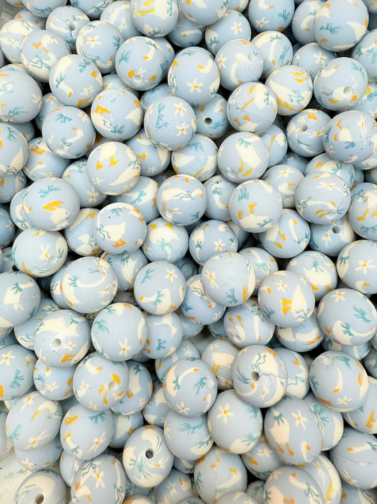 15mm Bluebell Goose printed beads (packs)