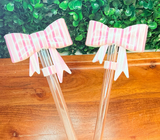 Opal Pink striped strawtopper bow