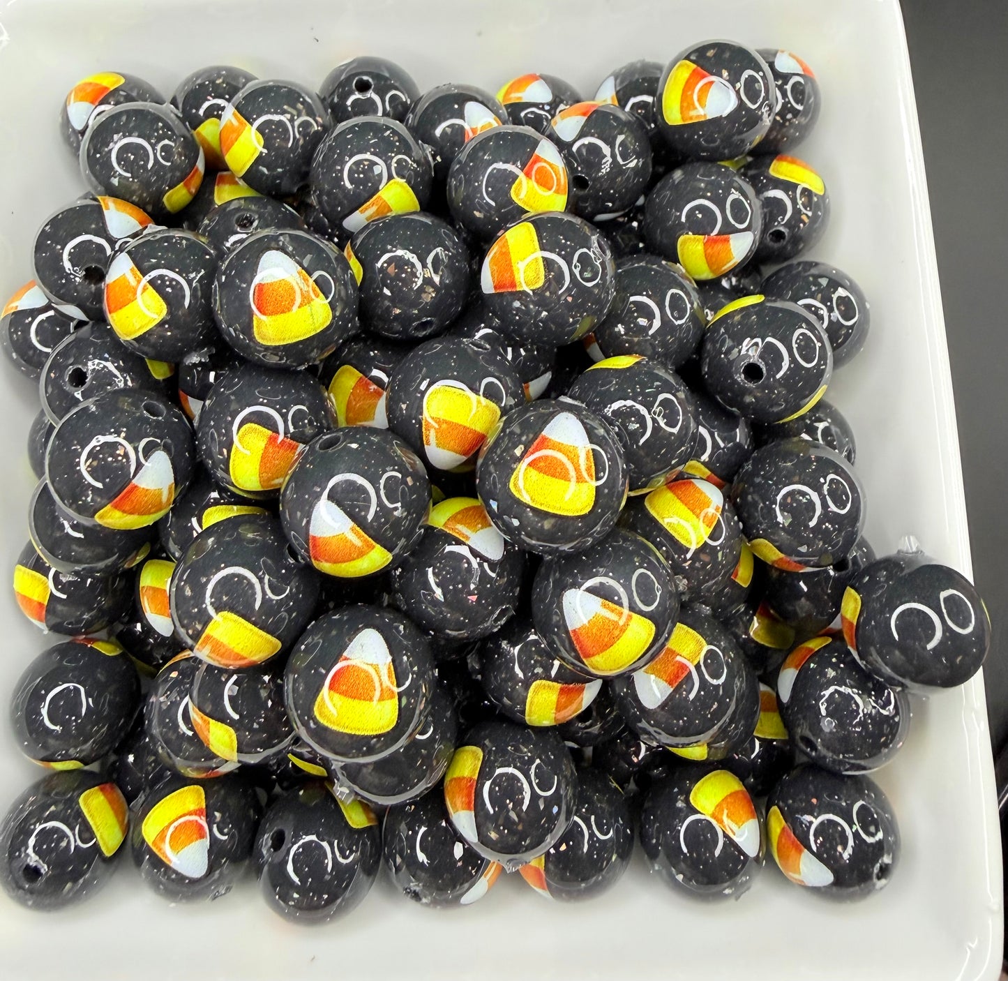 15mm Liquid Glitter glam candy corn printed beads (pack of 5)•Exclusive collab•