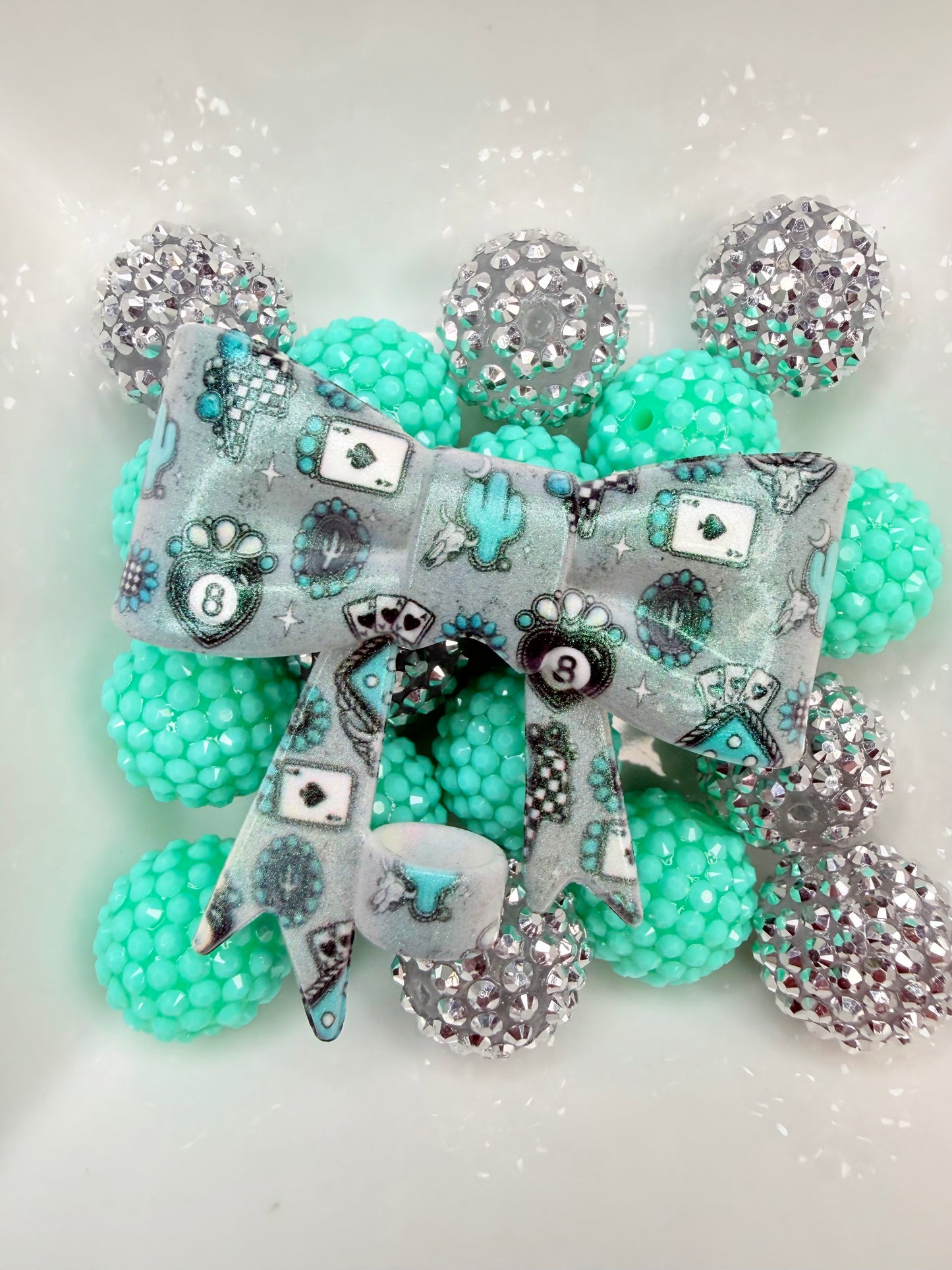 Opal 8 ball & cactus strawtopper bow •Exclusive collab