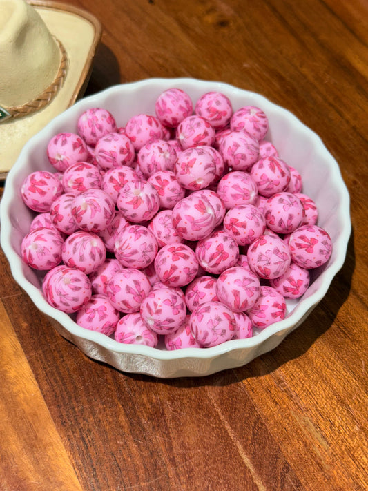 15mm Pink bows printed beads (pack of 5)