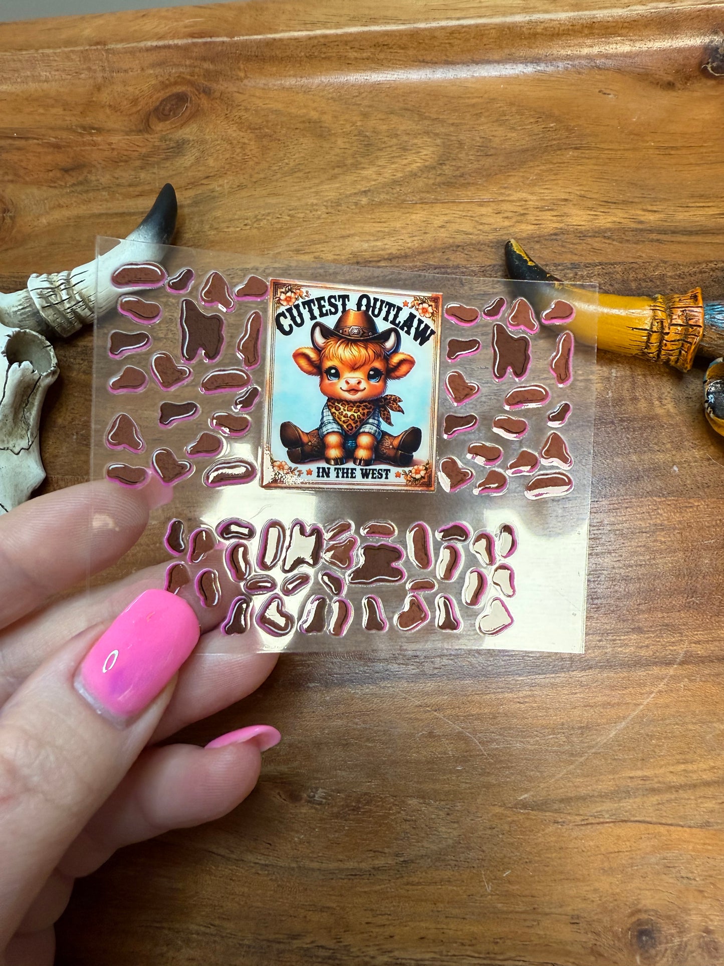 UV DTF mini tumbler keychain transfer “ Cutest outlaw in the west”
