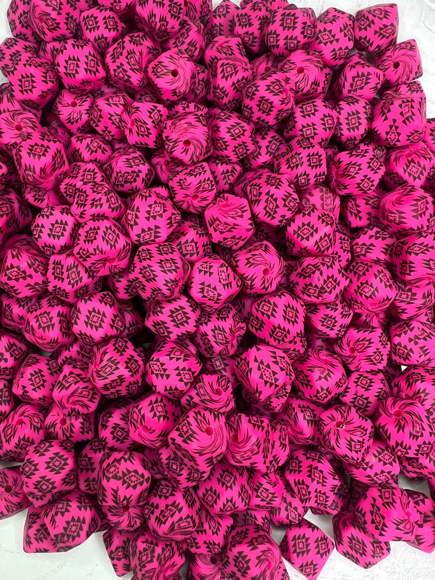 14mm Hexagon HOT PINK AZTEC beads (pack of 5) EXCLUSIVE