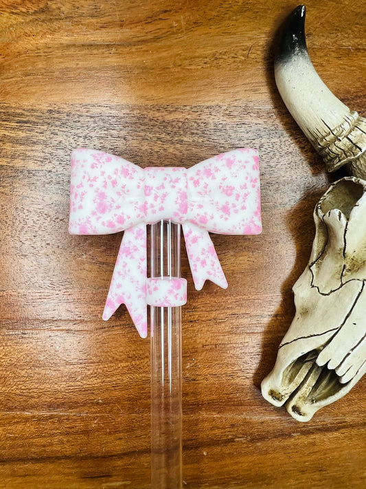 Pretty in pink floral printed bow EXCLUSIVE