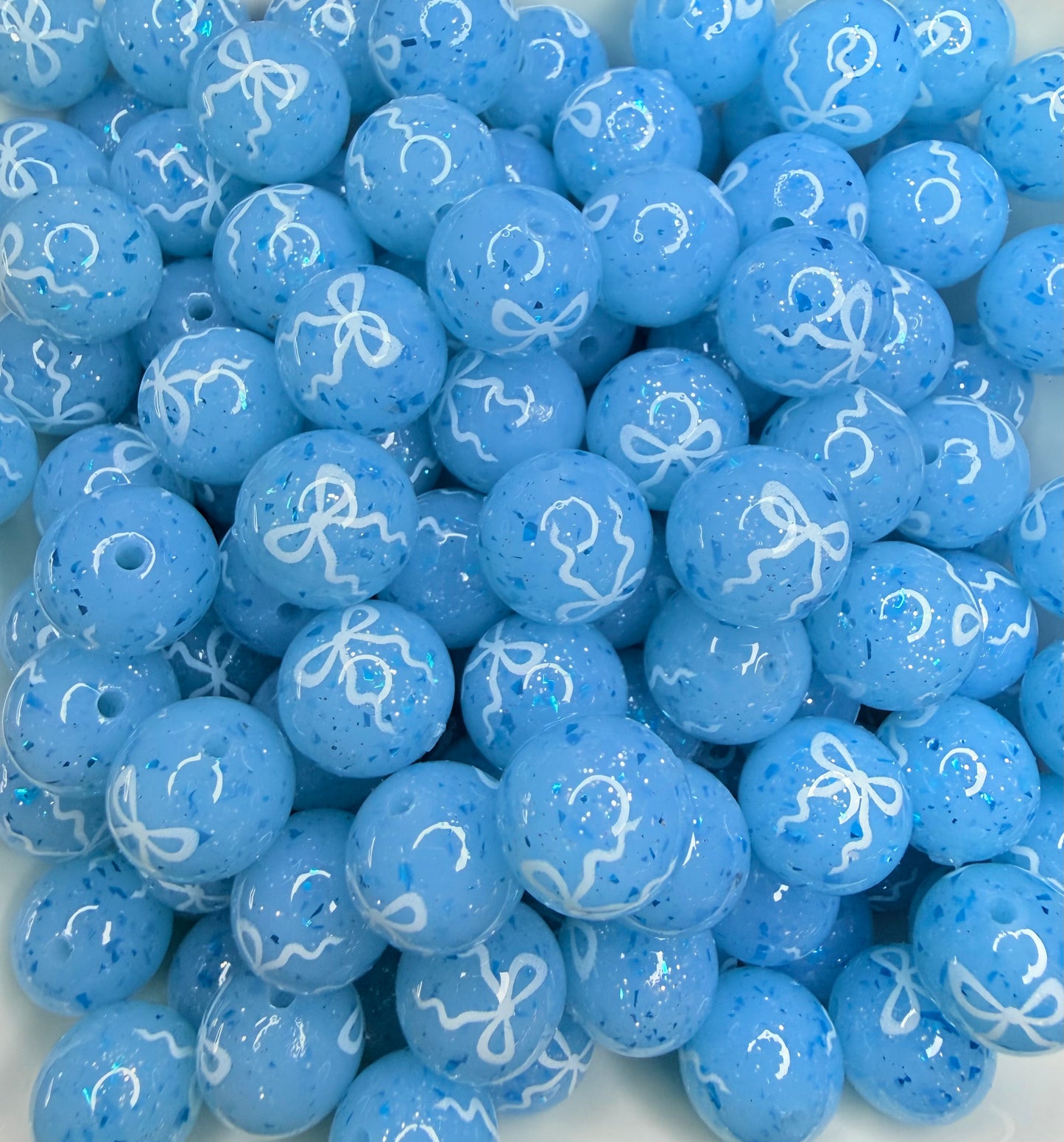 15mm Liquid Ice Blue glitter glam bow beads (pack of 5) •Exclusive•