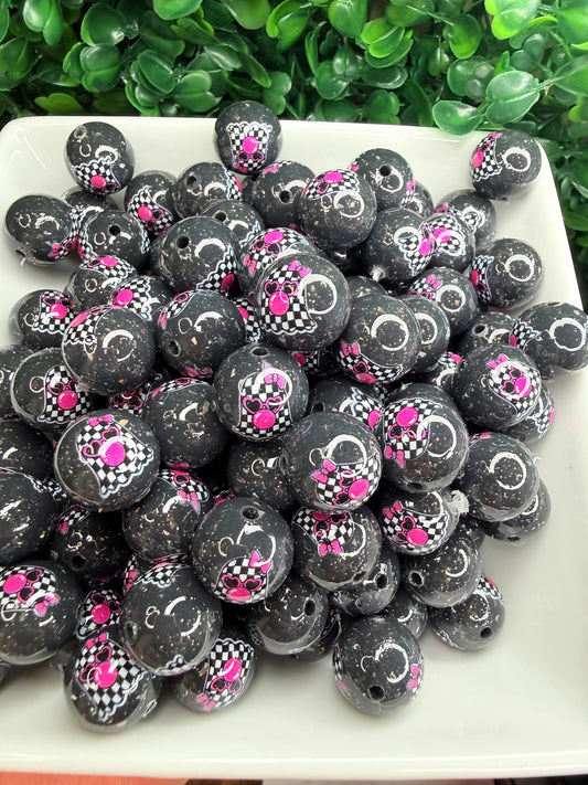 15mm Liquid Checkered Girly pop Ghost Black Glitter Glam (pack of 5)