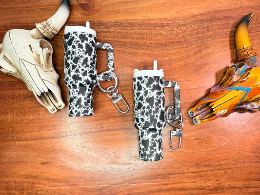Cow print mini tumbler keychain