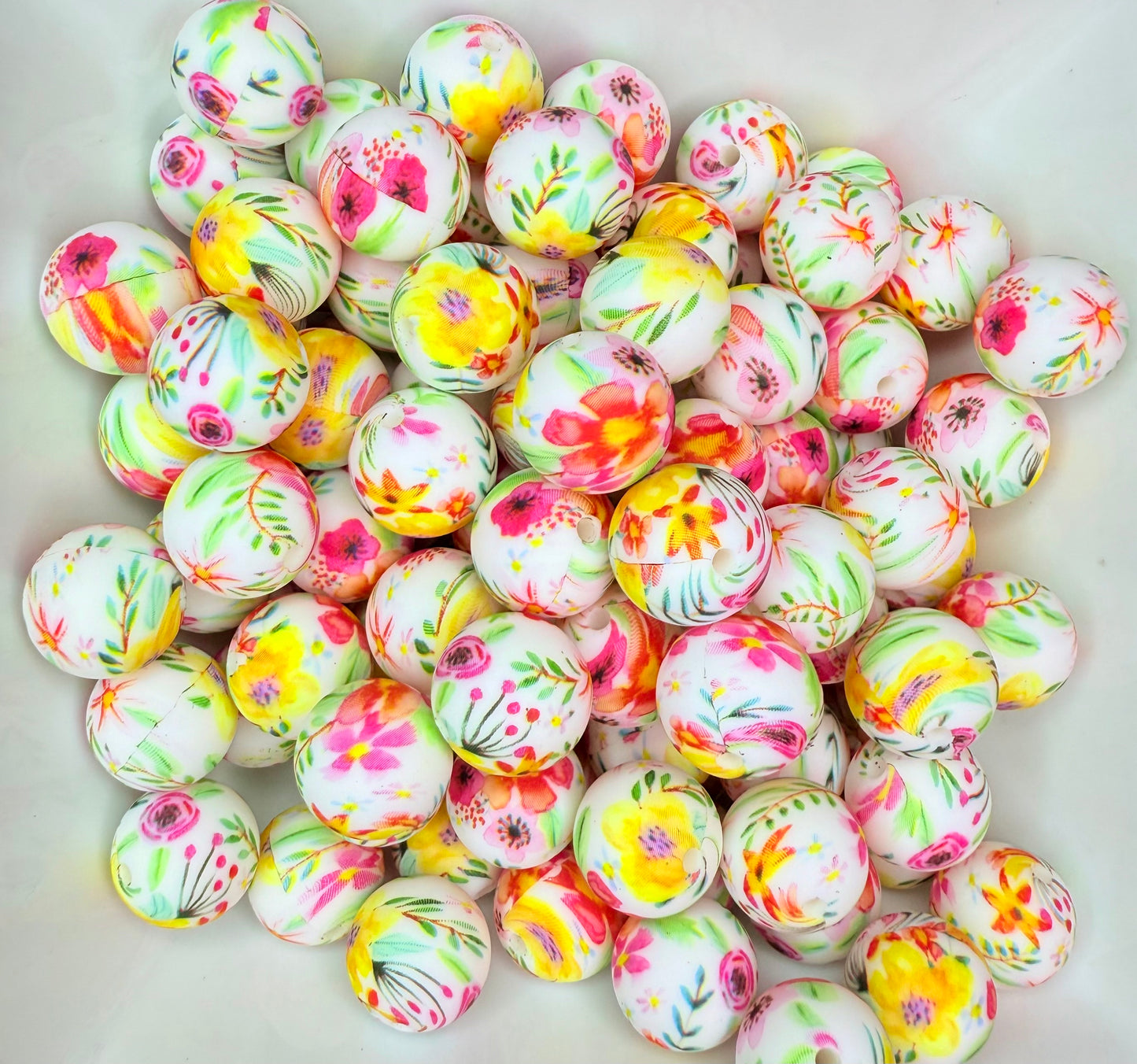 15mm Summer bloom silicone beads (pack of 5)