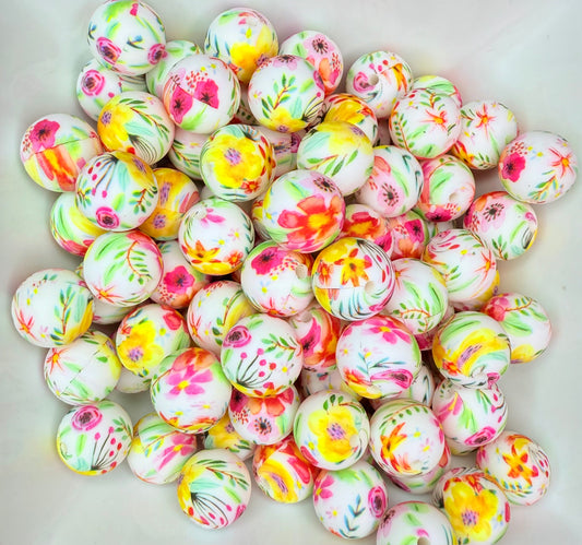 15mm Summer bloom silicone beads (pack of 5)
