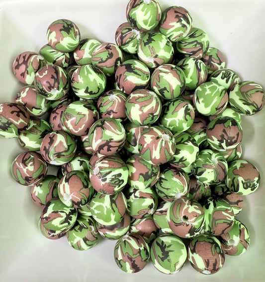 15mm Camo silicone printed beads (pack of 5)