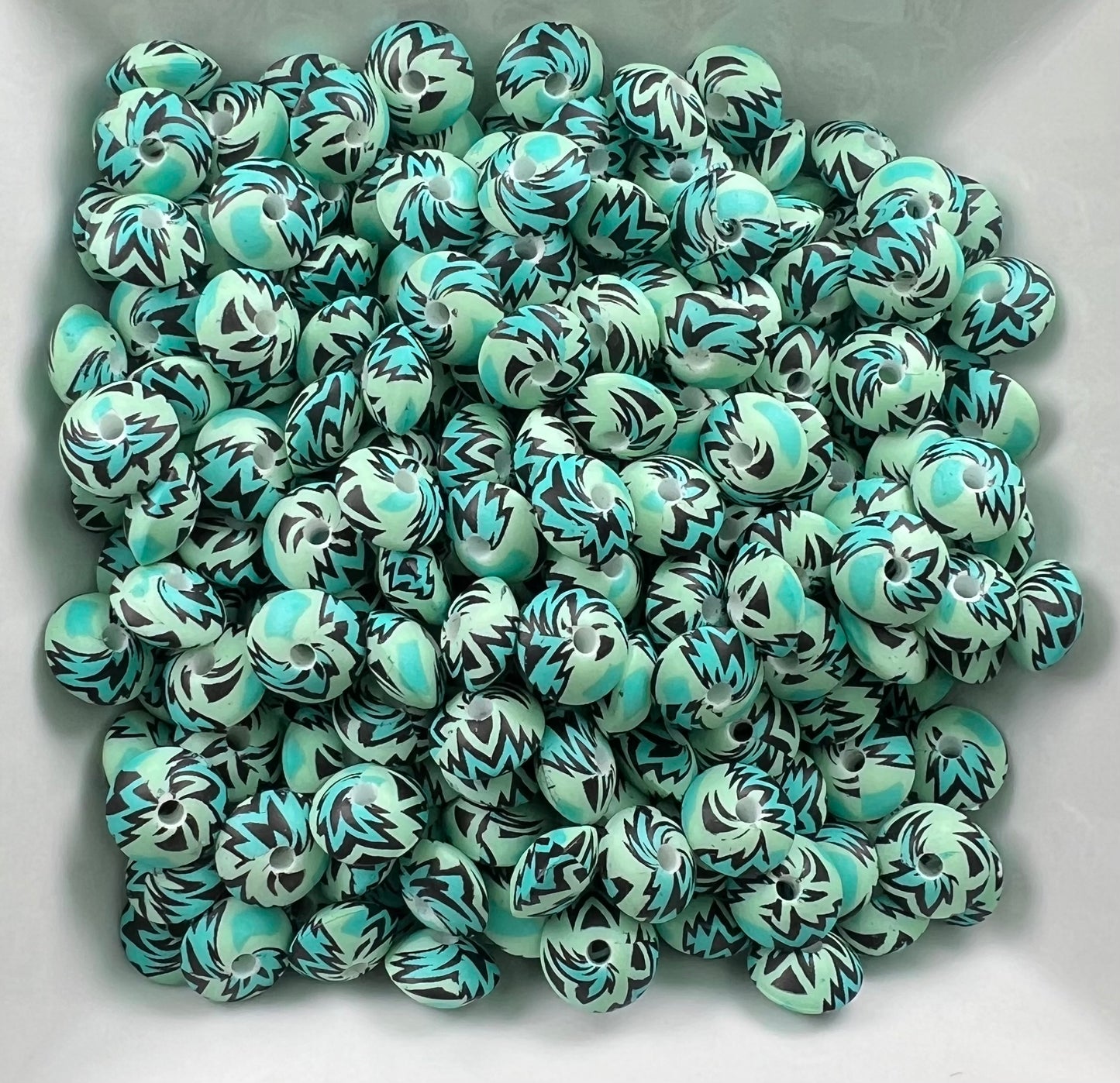 12mm mint and teal Aztec lentils (pack of 5)