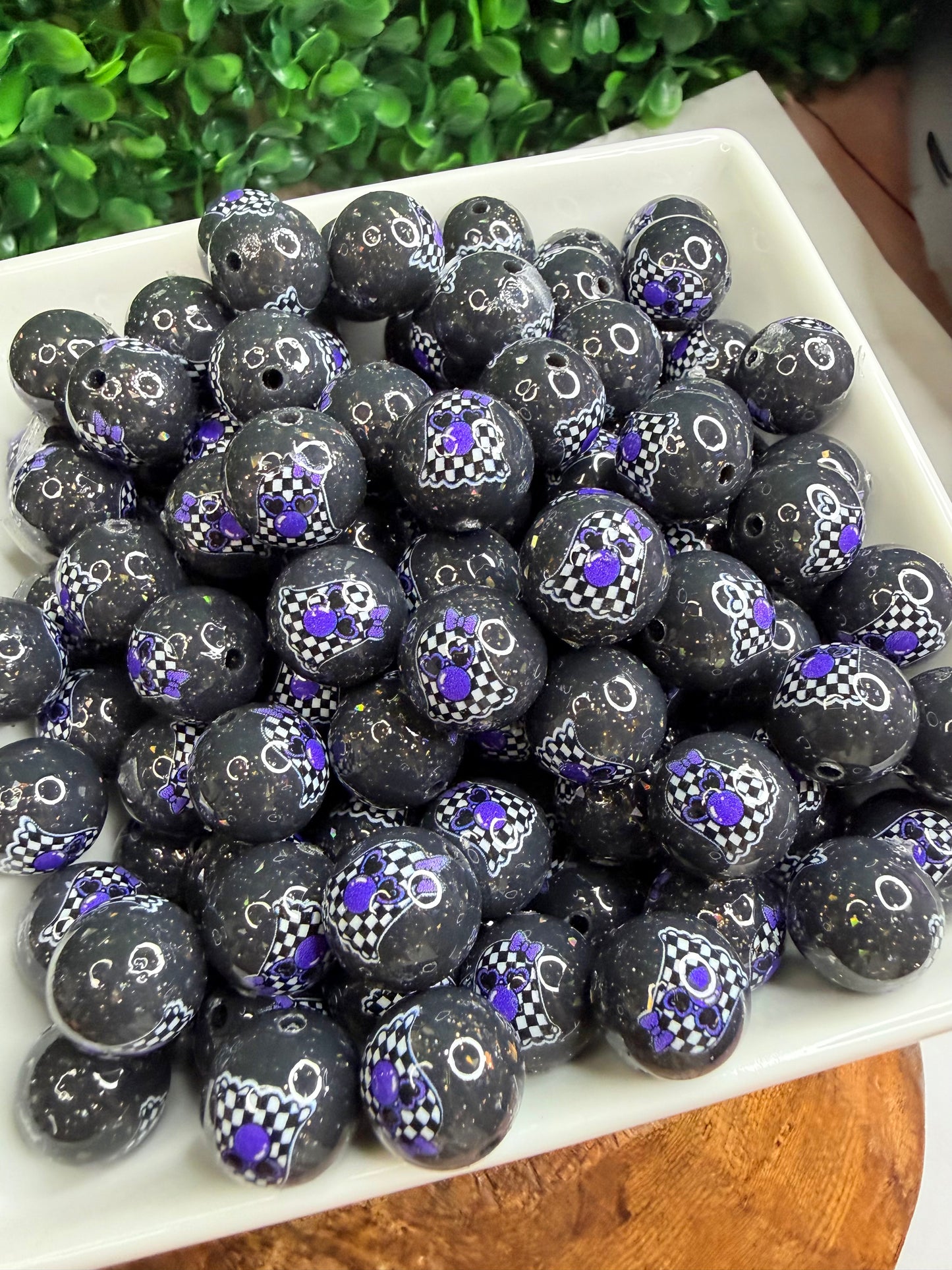 15mm Liquid Checkered Girly pop Ghost Black Glitter Glam (pack of 5)