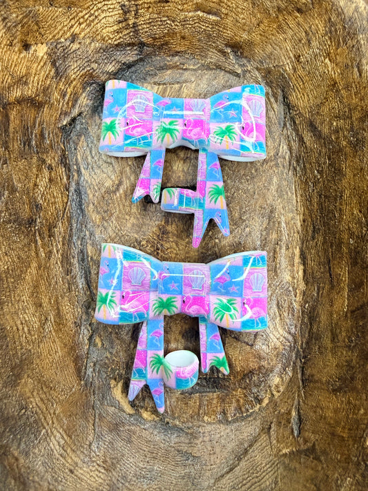 Liquid Palmtrees and flamingos strawtopper bow