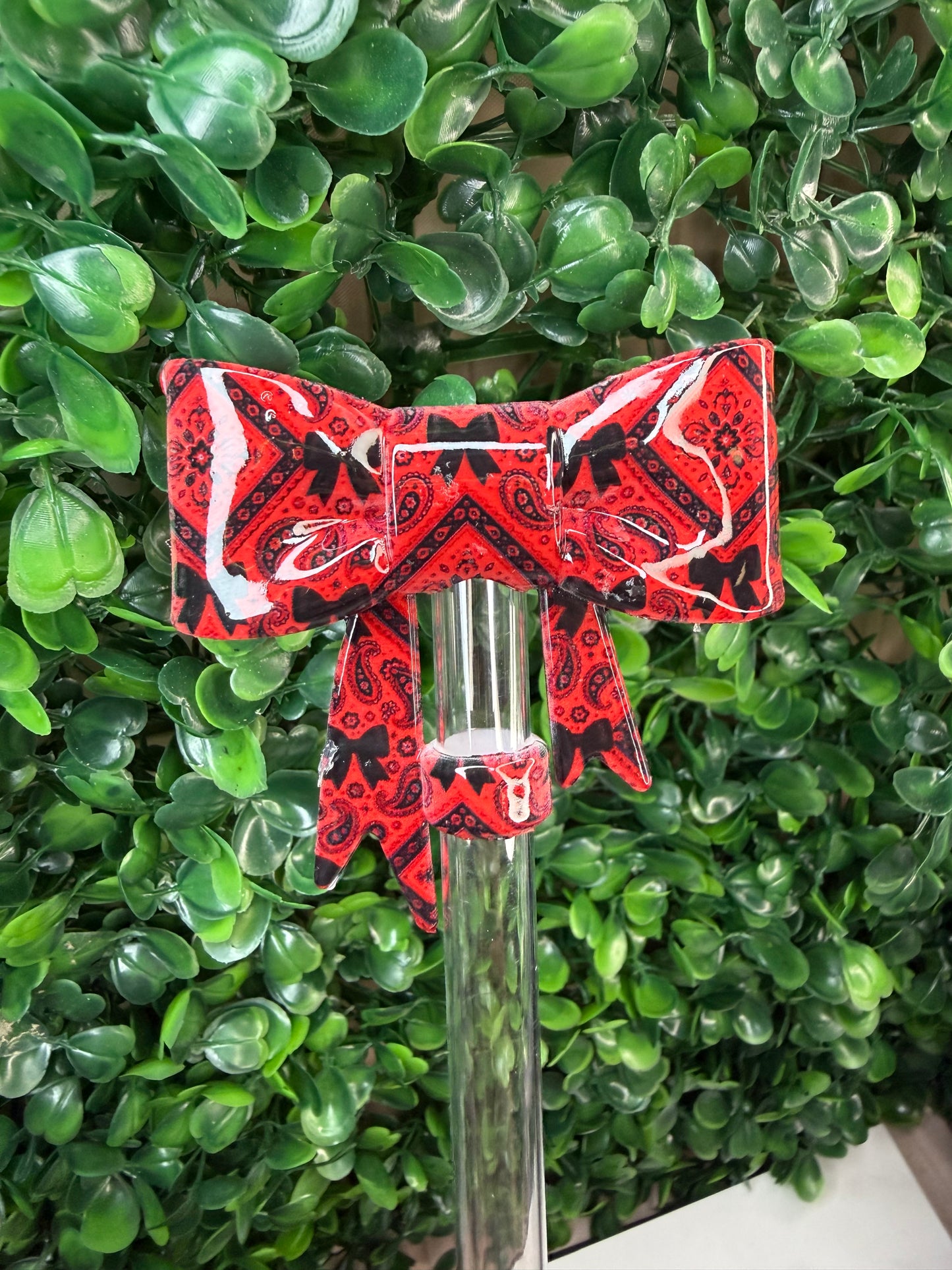 Liquid Red Paisley Strawtopper bow •Exclusive•