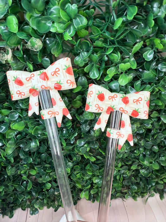 Opal Bows and strawberries strawtopper bow