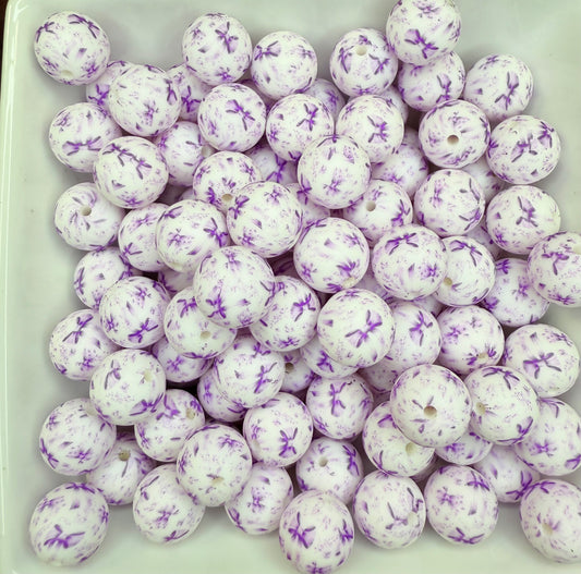 15mm Purple Ribbons and petals printed beads EXCLUSIVE