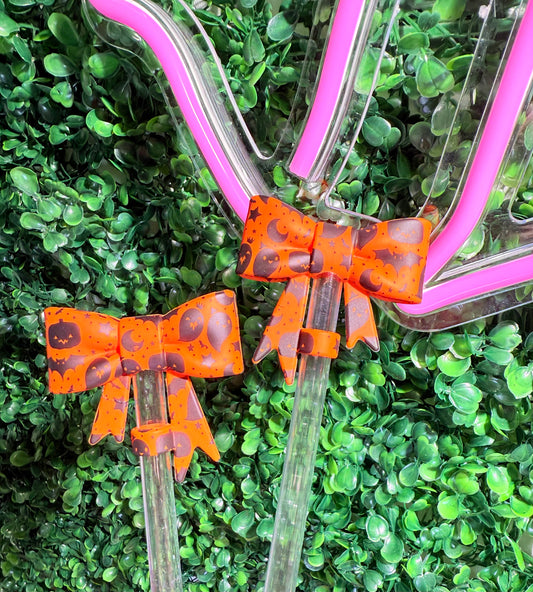 Ghost & pumpkin bright orange Strawtopper bow