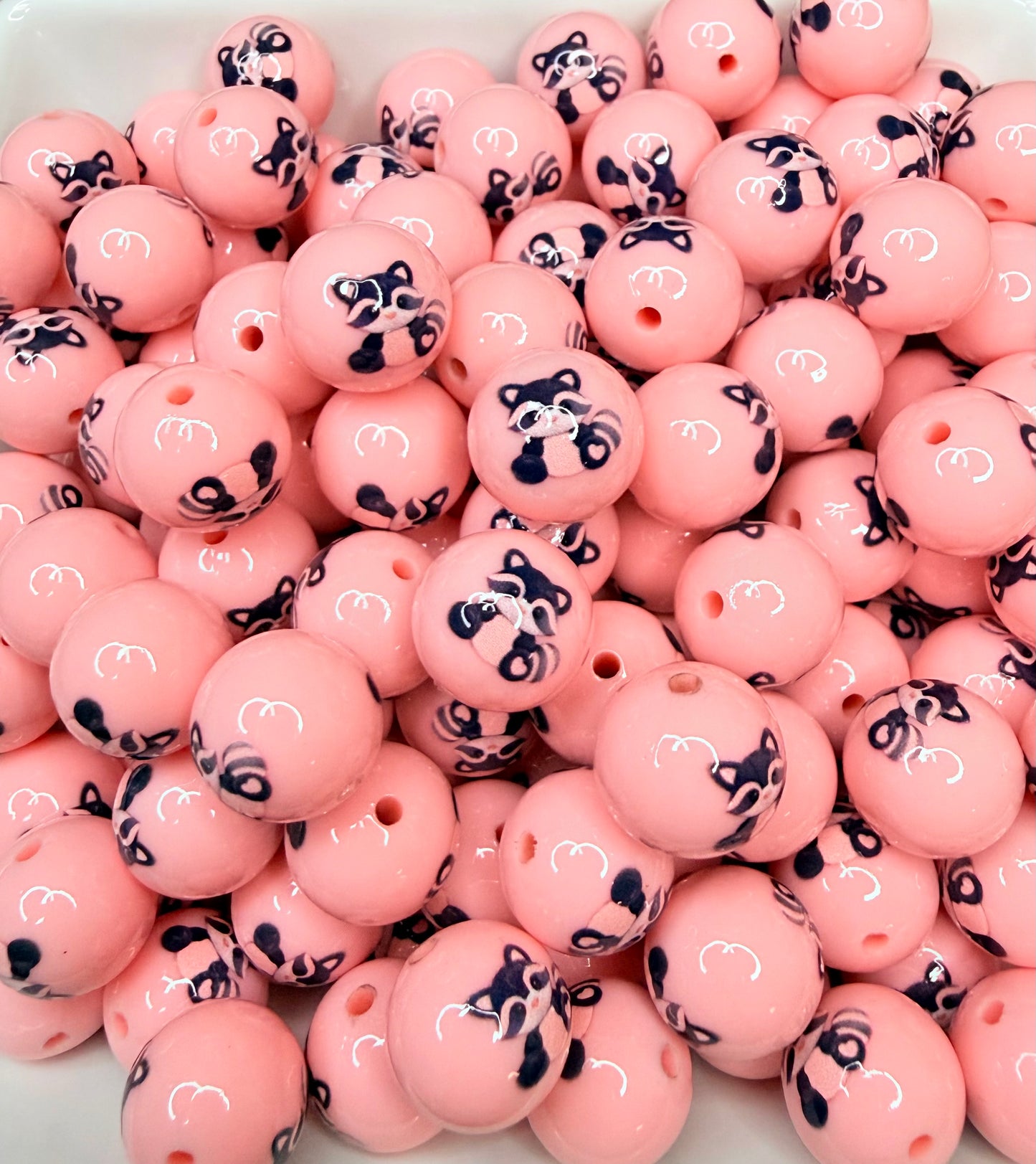15mm liquid Riley the raccoon printed silicone bead (pack of 5)