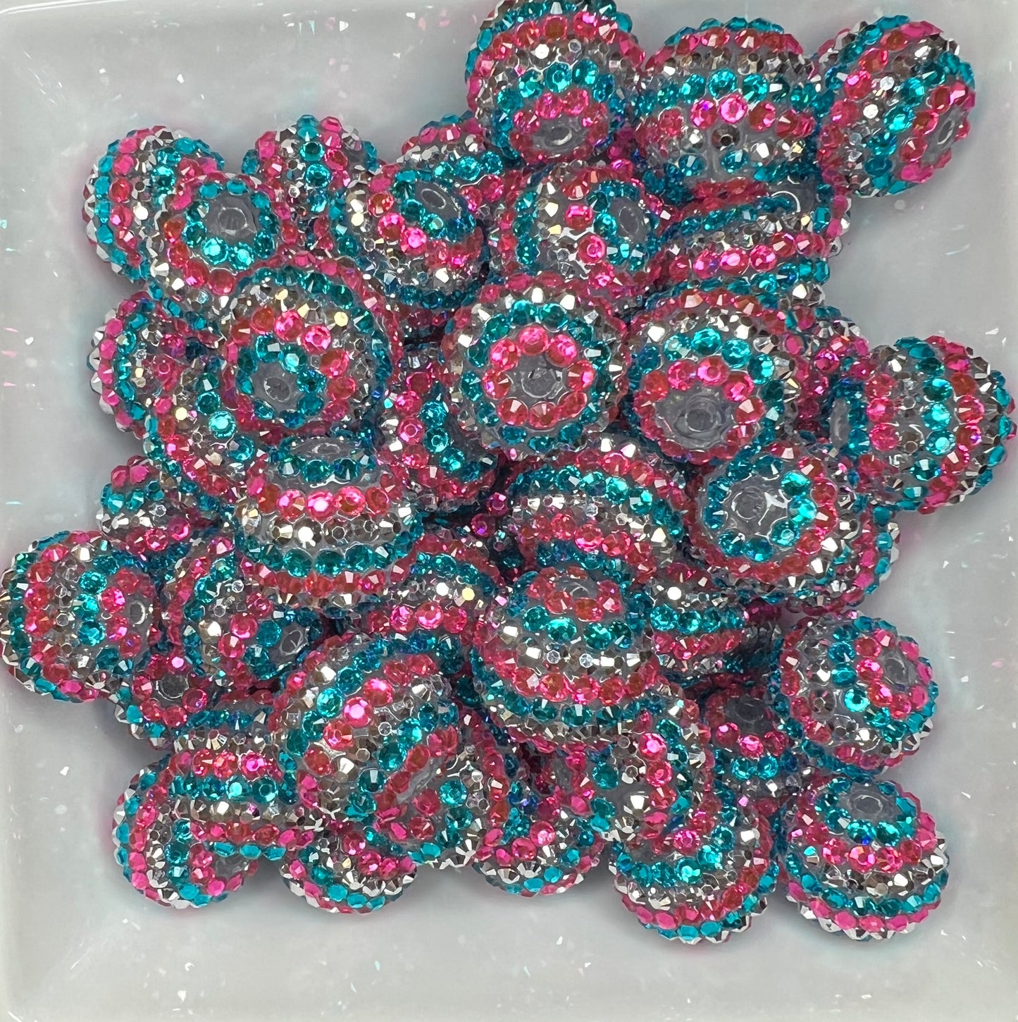 20mm Pink and blue rhinestone acrylic beads (pack of 5)