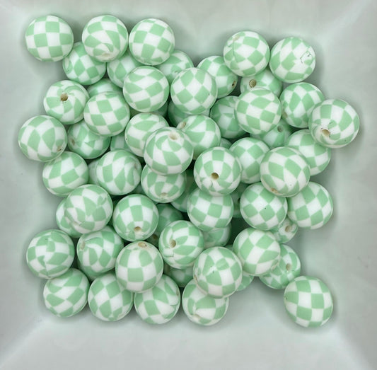 15mm Mint checkered silicone beads (pack of 5)