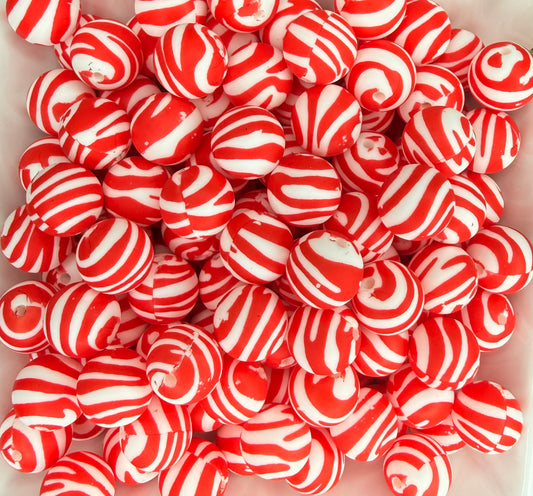 15mm Candy cane swirl printed beads (pack of 5) •Matches bandana bow
