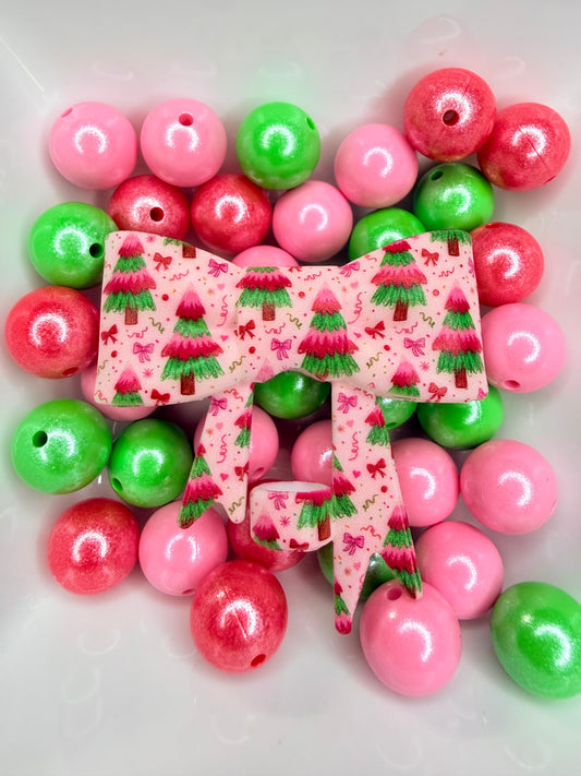 Pink Christmas trees strawtopper bow