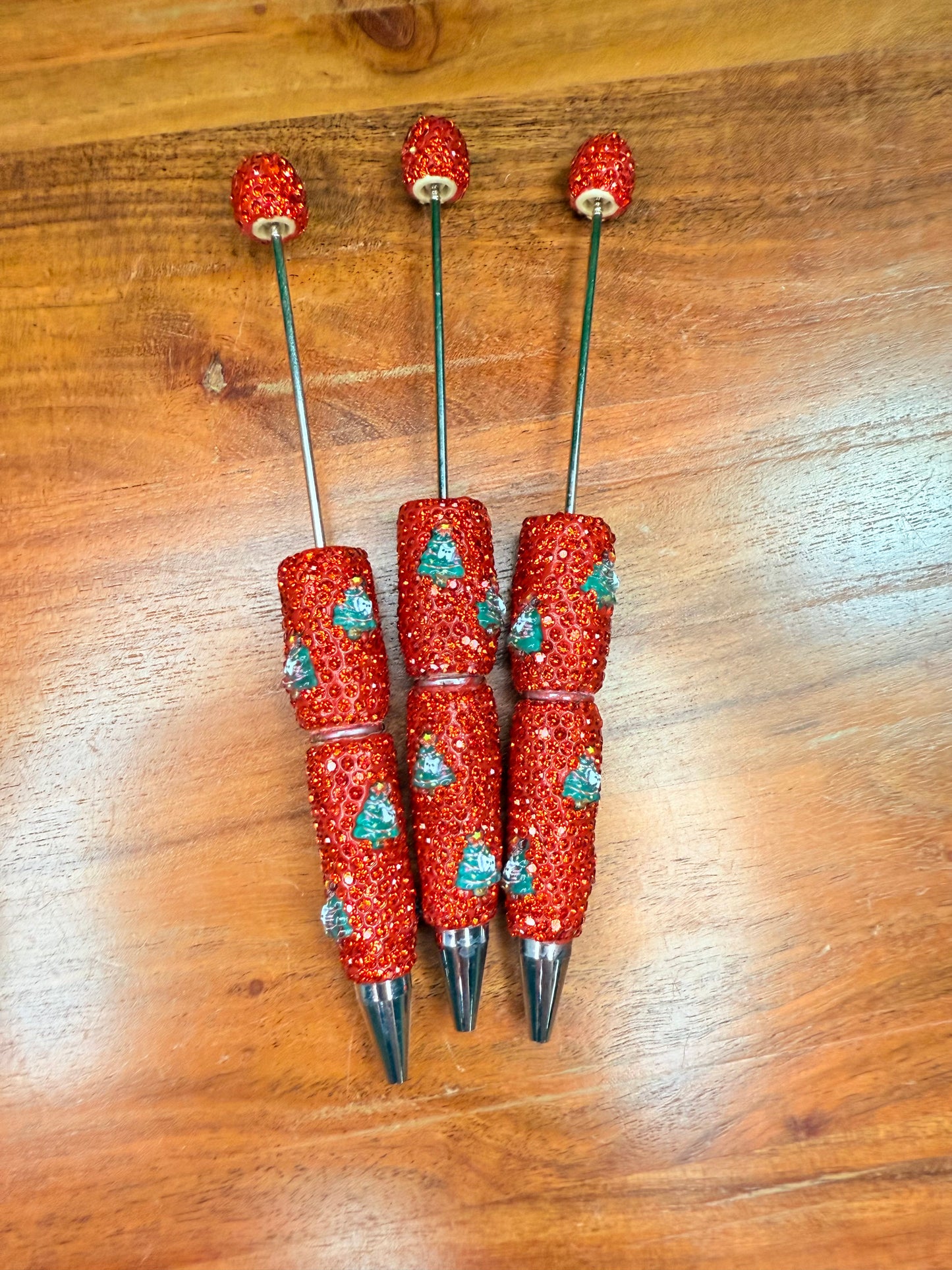 Christmas tree clay rhinestone pens