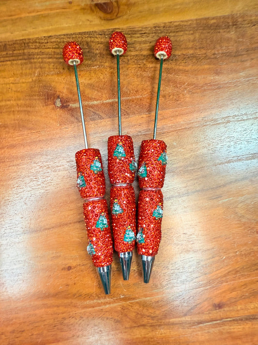Christmas tree clay rhinestone pens