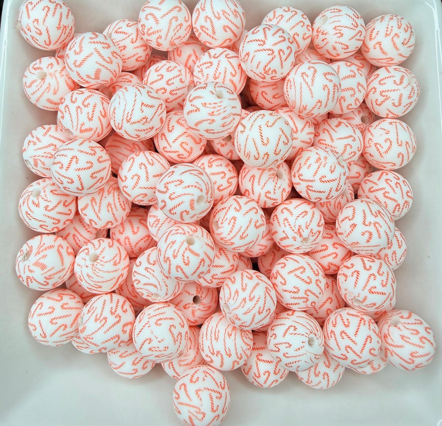 15mm Candy Cane printed beads (pack of 5)