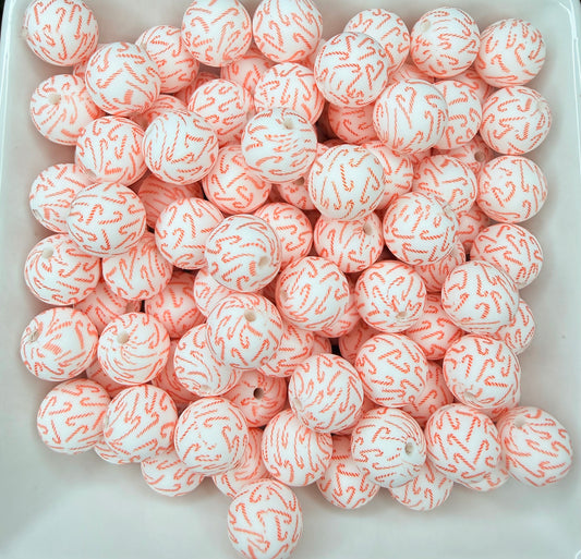 15mm Candy Cane printed beads (pack of 5)