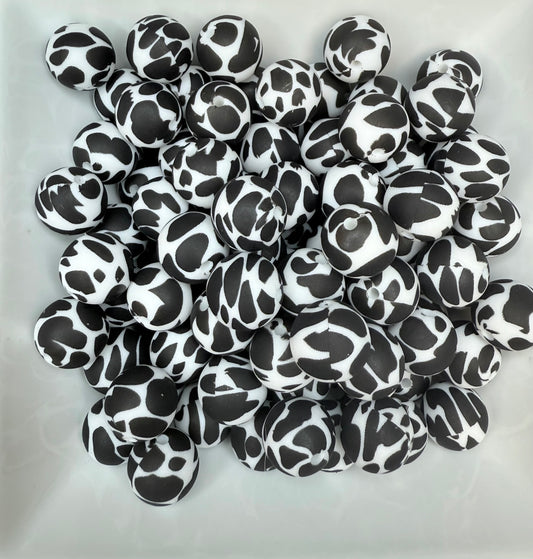 15mm Cow Print silicone beads (pack of 5)