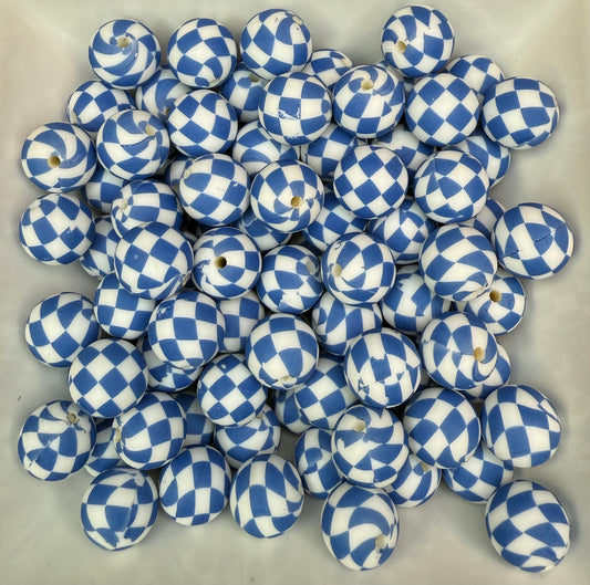 15mm Murphys Navy blue checkered printed beads (pack of 5) Custom
