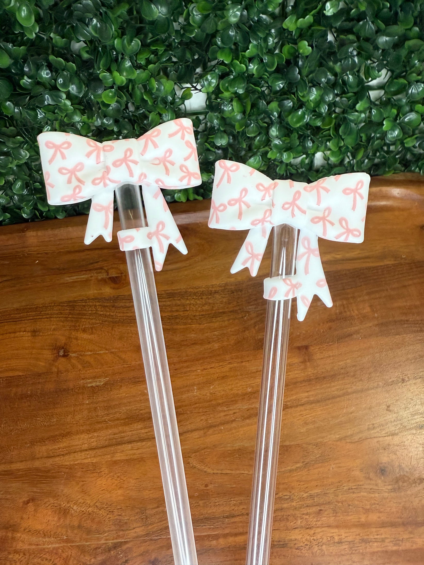 Pink ribbon strawtopper bow – Fire and Hyde Bead Supply