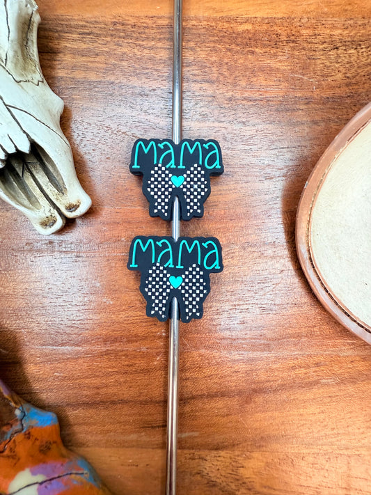 Teal Mama checkered bow focal
