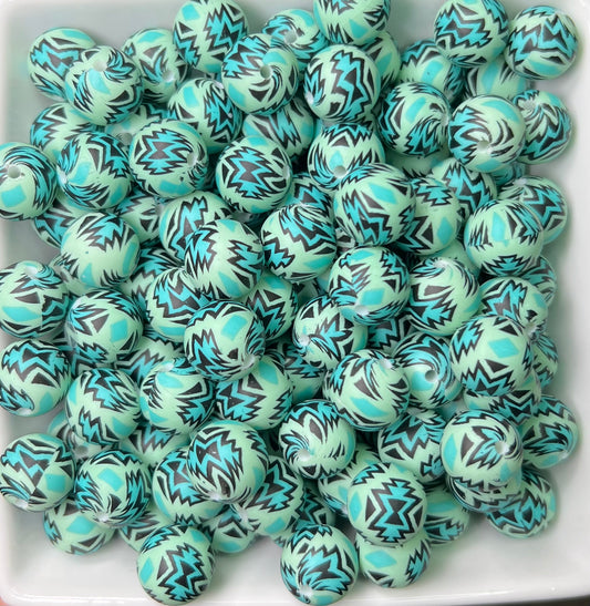 Mint and teal Aztec beads (pack of 5) EXCLUSIVE