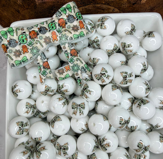 15mm Liquid Minty Merry bow print (pack of 5) •Exclusive•