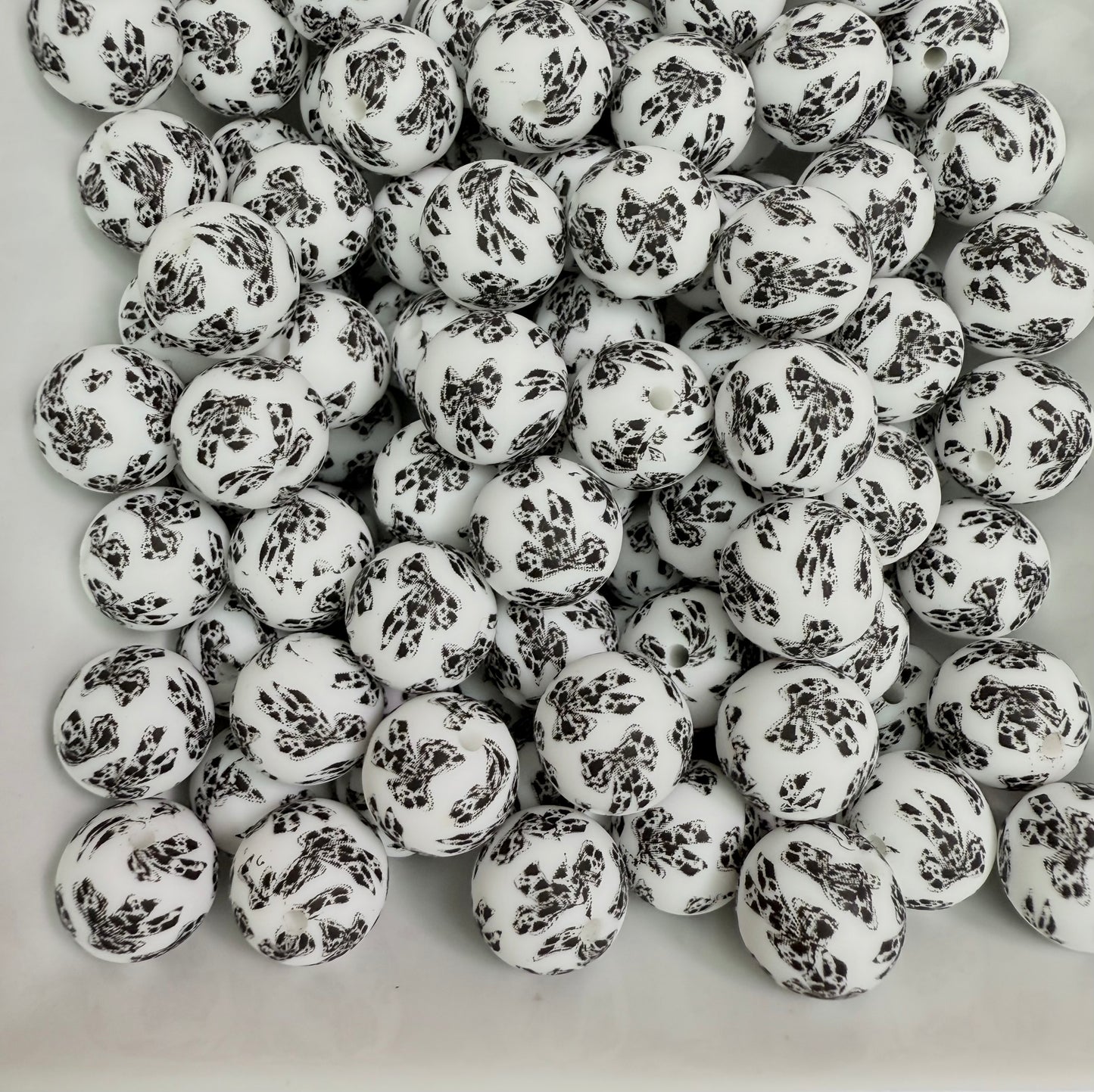 15mm black cow print bow printed beads EXCLUSIVE