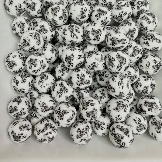 15mm black cow print bow printed beads EXCLUSIVE