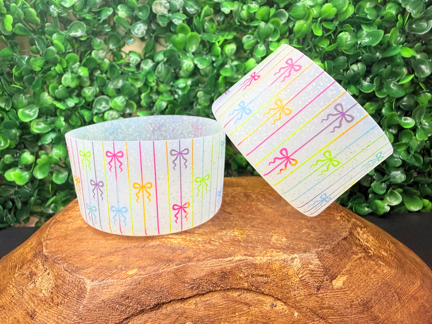 Pinstripe Rainbow glitter & bow tumbler boot •Exclusive•