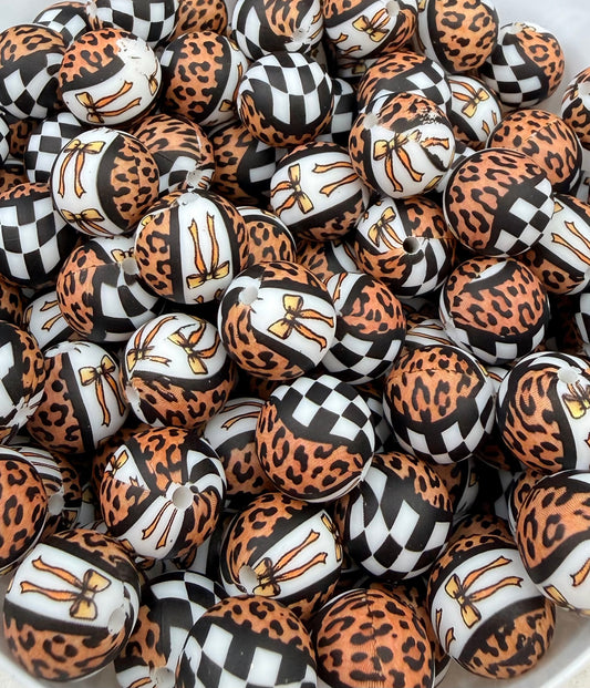 15mm Pretty in leopard printed silicone beads (pack of 5) •Exclusive collab•