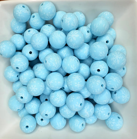 15mm Blue Winter ❄️ Dream Snowflake printed beads (pack of 5) •Exclusive•