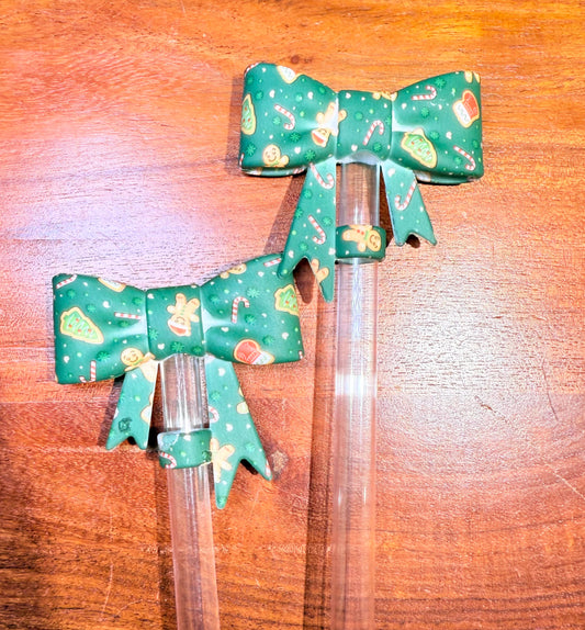 Candy cane & Gingerbread strawtopper bow