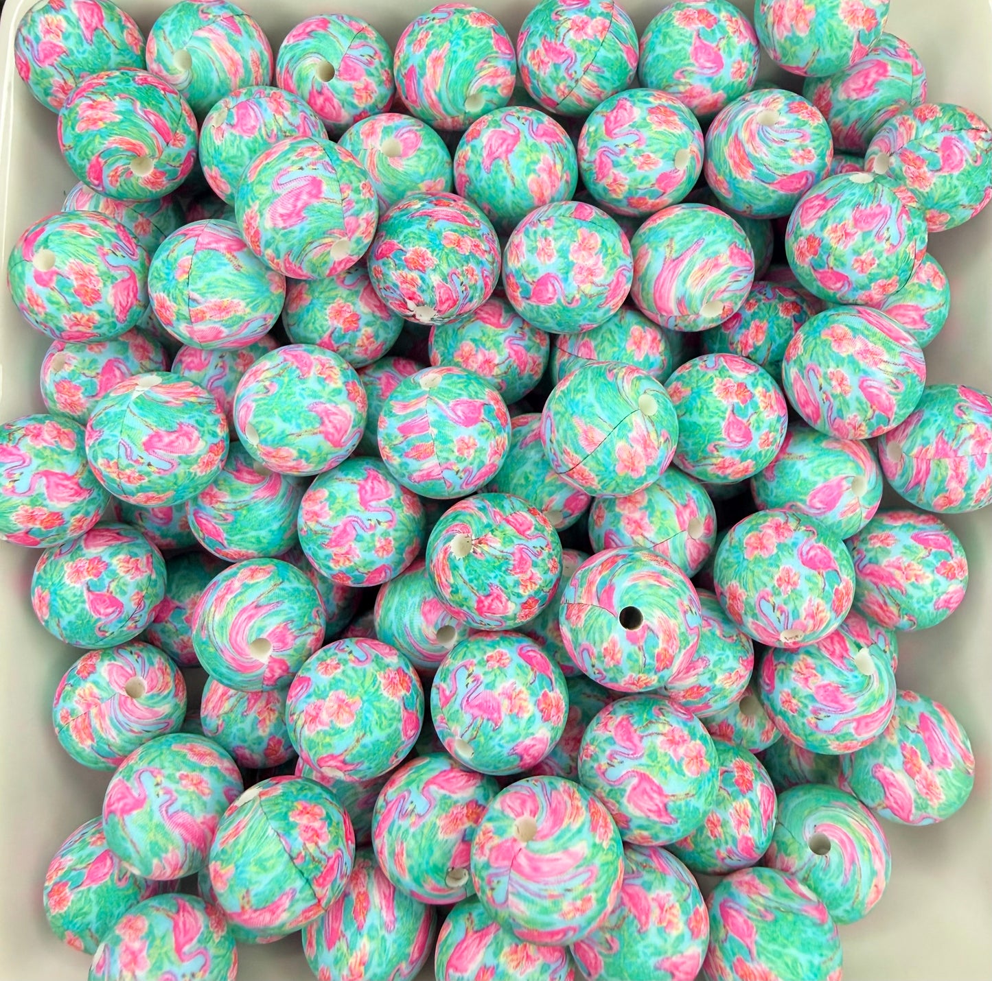 15mm flamingo Paradise printed beads (pack of 5) •Exclusive collab•