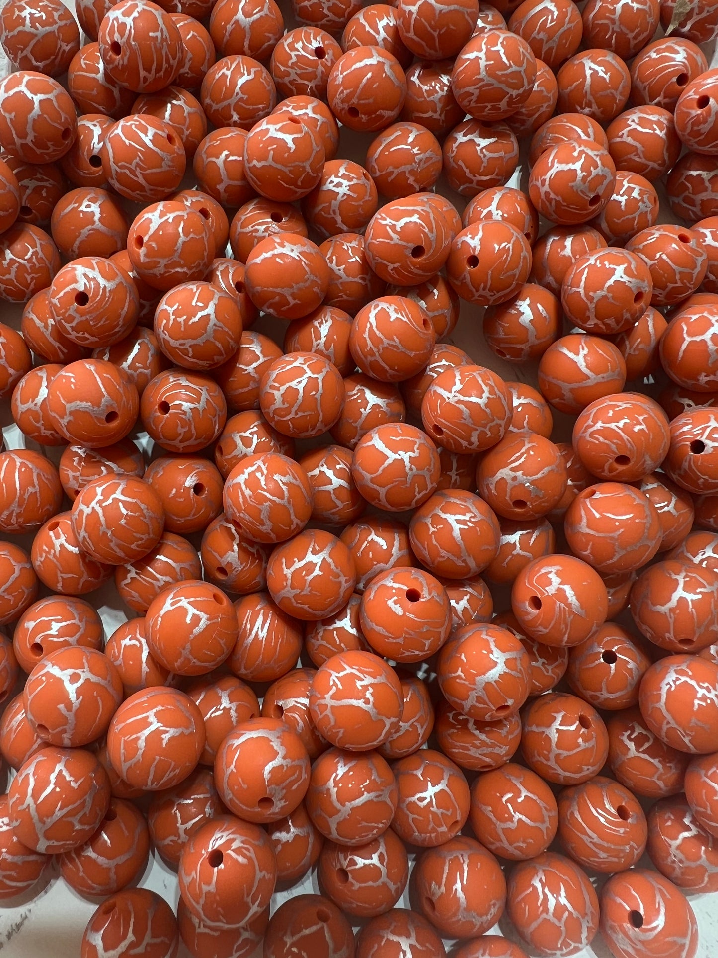 15mm burnt orange and silver marble bead (pack of 5)