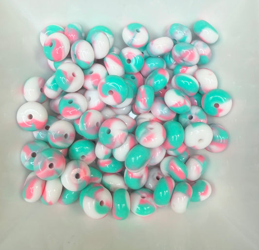 14 mm liquid teal/pink swirl abacus (pack of 5)
