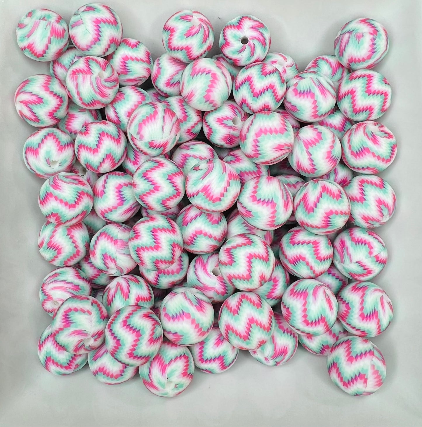 15mm Pink & Teal Chevron beads (pack of 5) EXCLUSIVE